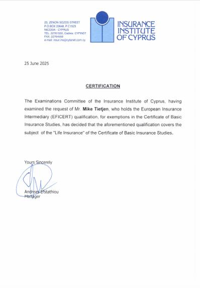 Mike Tietjen licence of cyprus for MyGlobalCare - english